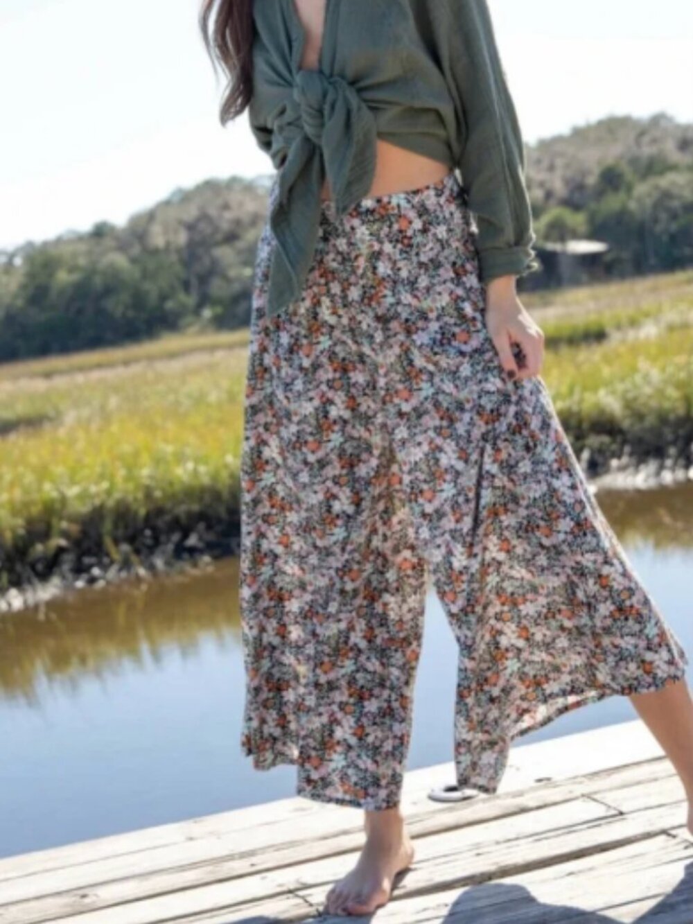 Natural Life Margot Palazzo Pants Floral Print Wide Leg Pull-On High Rise L / XL